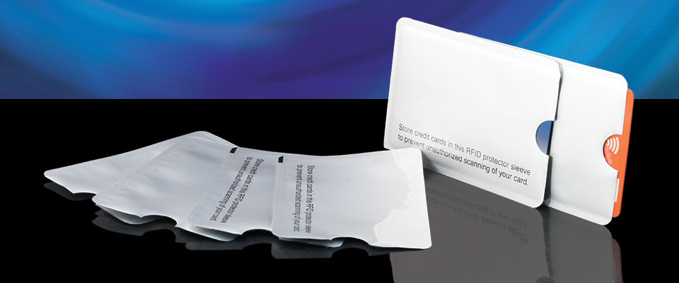 A simple functional sleeve to protect contactless credit and debit cards.
