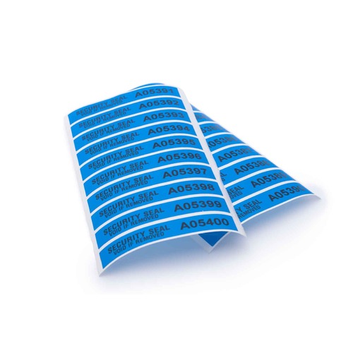 X-Safe 70x12mm High Tack Total-Transfer Label - Blue / Security Seal Void if removed / Pack of 100